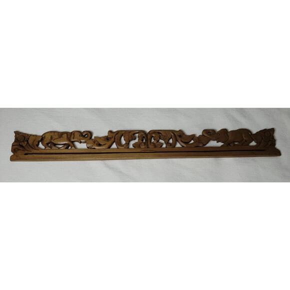Wooden Wall Rod Rack Handmade Decorative Display Home Decor Elephant Leaf Leaves - Picture 5 of 6